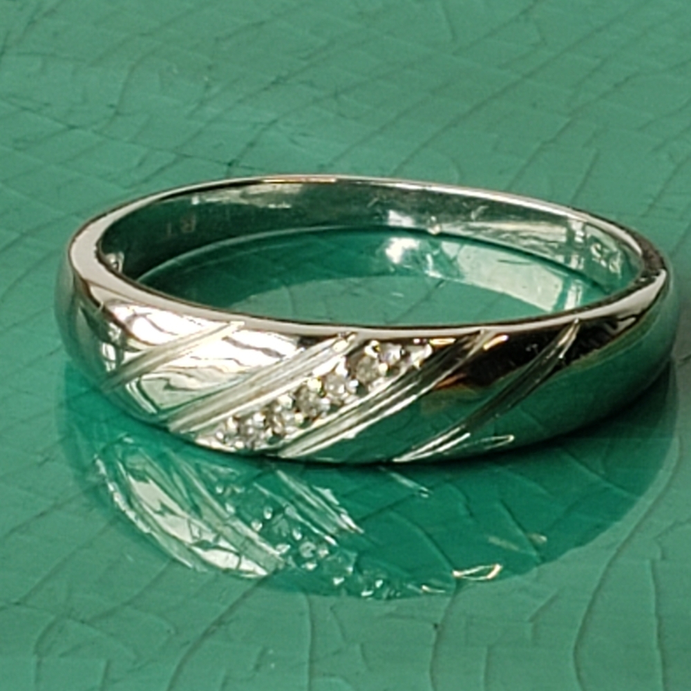 Men's Diamond Band 10k White Gold Plated in 925 Sterling Silver - Sz10